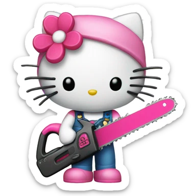 hello kitty holding a pink chainsaw sticker