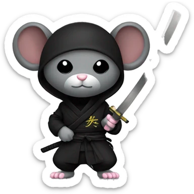 ninja black color rat with katana sticker