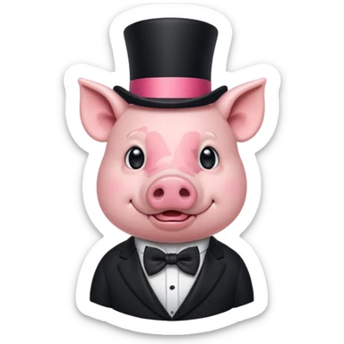 Gentleman Pig – pig with black top hat and bow tie sticker