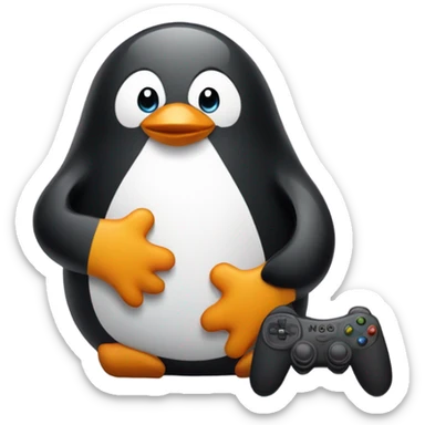 Penguin playing video games sticker