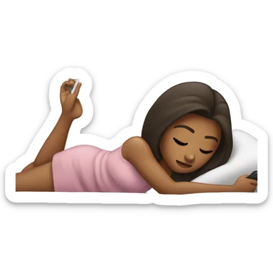 A girl laying in bed with her phone in her hand sticker