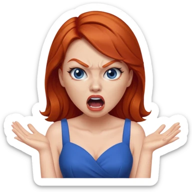 mujer pelirroja con los ojos y los labios maquillados enojada gritando con vestido azul sticker