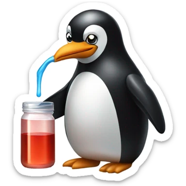 Penguin drinking  cough syrup  sticker