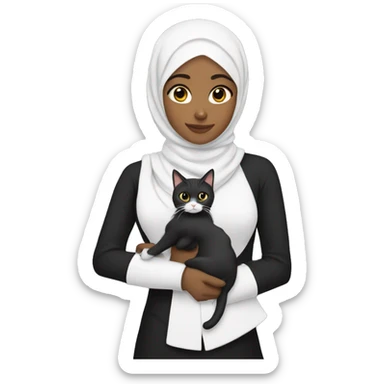 hijabi with tuxedo cat in arms sticker