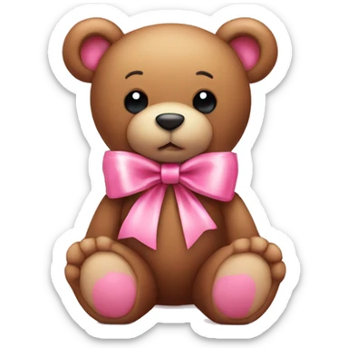 teddy bear with pink ribbon tied in a bow sticker