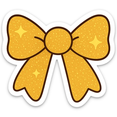 Make the sparkling bow yellow with glitter details, playful and stylish, no background. The style should be playful and stylish with glitter details. sticker
