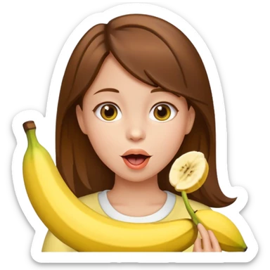 Brown hair Girl with banana in her mouth sticker