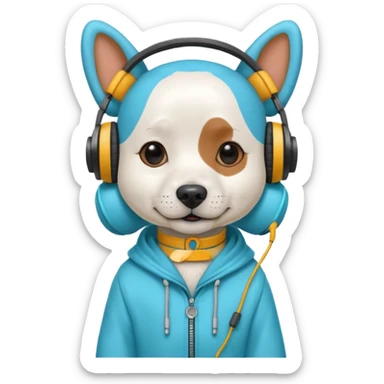 dog, korean handbook dress with headphone, cyan sticker
