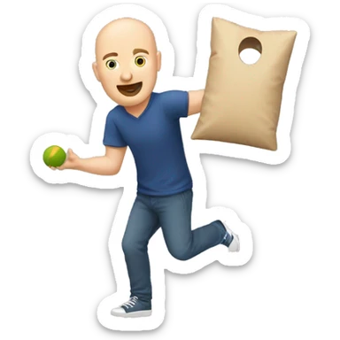Bald Caucasian man throwing cornhole bag sticker