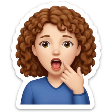 White girl with brown curly hair yawning  sticker