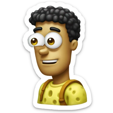 spongebob with a bob haircut black like an emoji very sharp, apple iOS style,  sticker