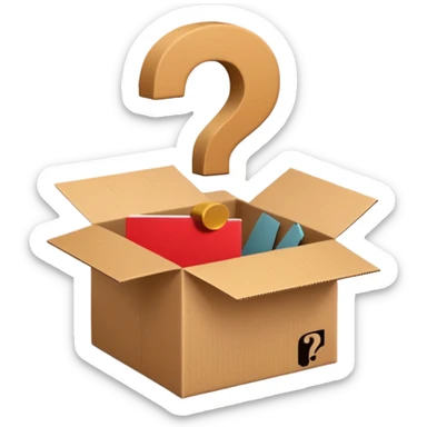 open cardboard box with questionmark sticker