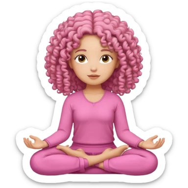 curly hair girl doing meditation wearing pink sticker