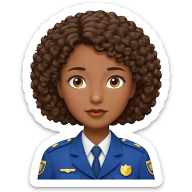 Middle-aged Female: dark skin, wearing uniform, approachable face, curly short brown hair sticker