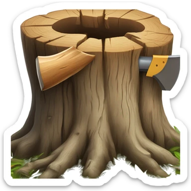 Tree stump with an axe cleaved in the top of the stump  sticker