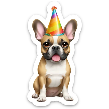 a french bulldog wearing a birthday hat sticker