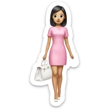 asian girl wearing pink dress and white heels carrying a white purse sticker