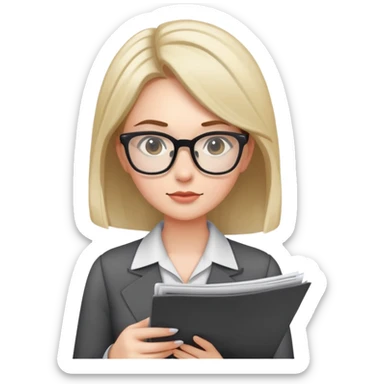 female office worker reviewing paperwork sticker