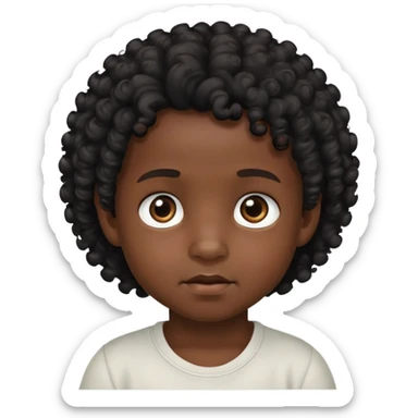 toddler boy face, African eyes, dark skin, black long curly hair sticker