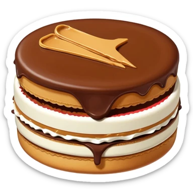 alfajor típico relleno de dulce de leche y cubierto de chocolate, mordido sticker