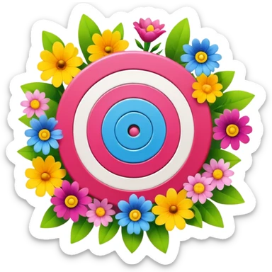 A colorful bullseye target with spring flowers around it sticker