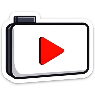 YouTube logo, red rounded rectangle with white play button sticker