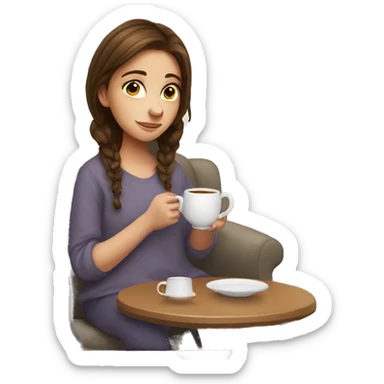 Cozy girl with brown hair and tea  sticker