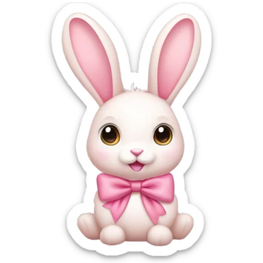 light pink bunny with a bow around its neck  sticker