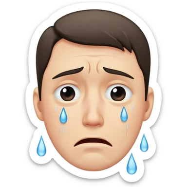 A man with tears streaming down his face, crying with sadness sticker