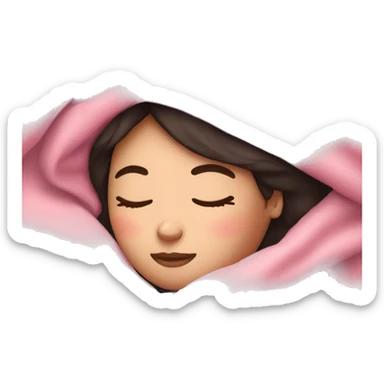 white girl with dark hair sleeping in pink blanket sticker