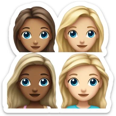 dreamy girl with brown hair and blue eyes and 3 girls with blonde hair sticker