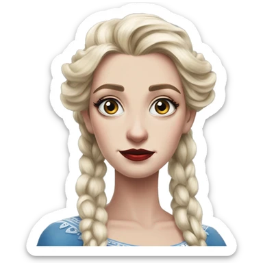 US president Elsa in Warcraft style, oil paint, mysterious eyes, intricate lips, masterpiece pose, odd perspective, beautiful, desirable, logical, midsommar, ikea sticker