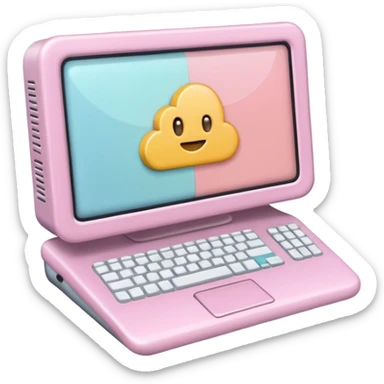 Create a cute, small 3D sticker in a realistic digital illustration style, with soft textures and pastel colors. Object:computer
 sticker