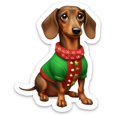 Dachshund wearing Christmas outfit sticker