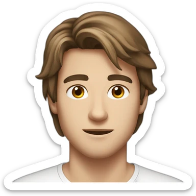 22 years old, Russian guy, long brown hair, white T-shirt, brown eyes sticker