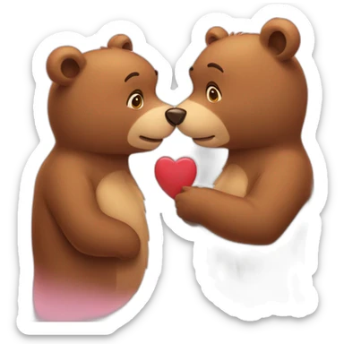 Female bear and male bear kissing, face only, hearts above them sticker
