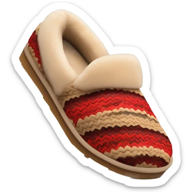Ugg Camel slip-on slippers. A thin red zig-zag woven circling on ankles, VERY chunky platform sole. sticker