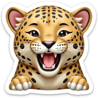 cinematic-realistic-yawning-young cutee jaguar-portrait-emoji,-head-tilted-slightly-with-a-dramatic,-wide-open-yawn,-showcasing-a-lithe,-graceful-build-with-distinctive-rosette-patterns-and-sleepy,-half-closed-eyes,-simplified-yet-irresistibly-adorable, realistic sticker