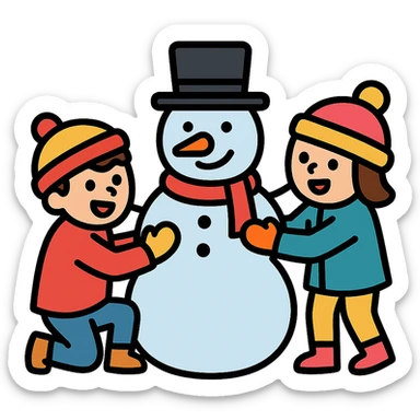 kids building a snowman, cheerful and clear sticker