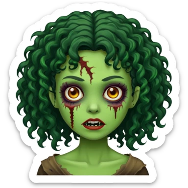 garota verde zombie com cabelos cacheados preto sticker