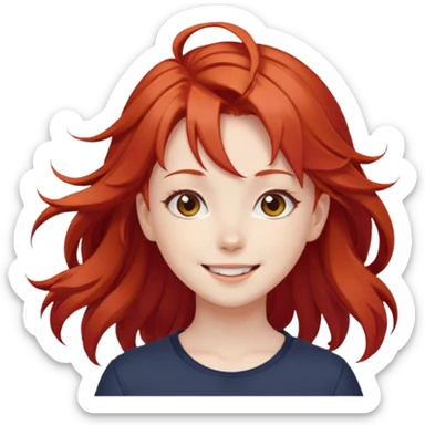 cute anime girl with red blowing hair sticker