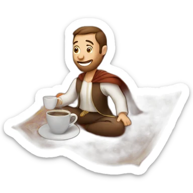 Person drinking coffee On a flying carpet sticker