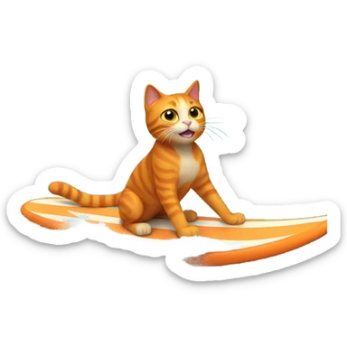 A orange cat surfing in the ocean with waves  sticker