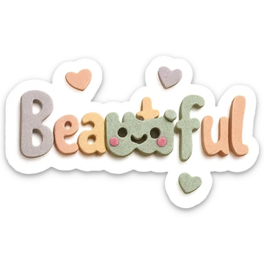 Add a cute kawaii face and tiny pastel hearts to the text, keep the 3D paper-craft effect, no outline, transparent background sticker