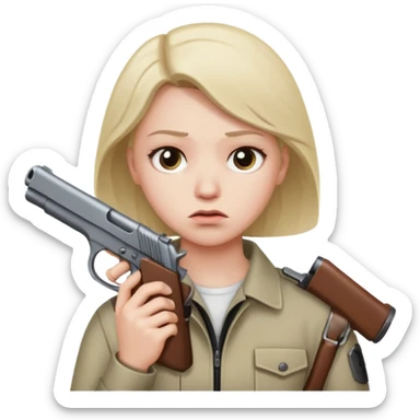A person with a gun that looks wooried sticker