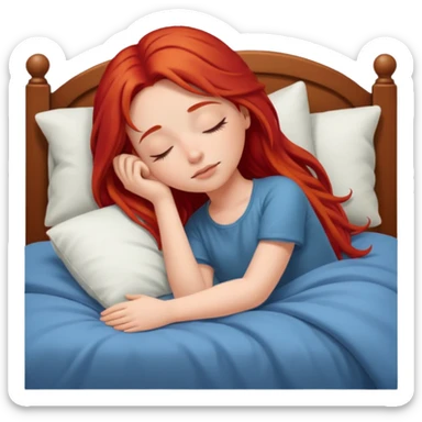 Red long hair girl sleeping in bed alone sticker