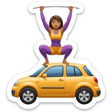 Barefoot woman lifting up a car with her hands sticker
