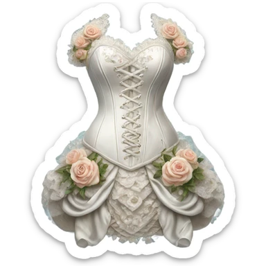 Hyper Realistic ornate corset Wedding dress displays with flowers  sticker
