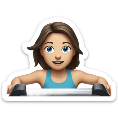 Realistic brunette girl with bright blue eyes running on treadmill  sticker