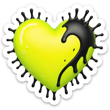 A neon yellow heart with black splashes inside the heart and The text UVP in the heart sticker